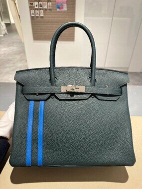 HERMES Birkin 30 Officer Vert Cypress / Bleu Zellige